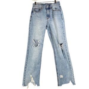 BDG Womens 90s Grunge Cowboy Jean Straight 26 Light Wash Distressed Frayed Hem